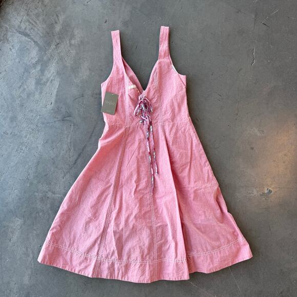 Anthropologie Maeve Pale Red Plaid Gingham Tie Back Dress Size 2 MSRP $168 NWT - Picture 2 of 6